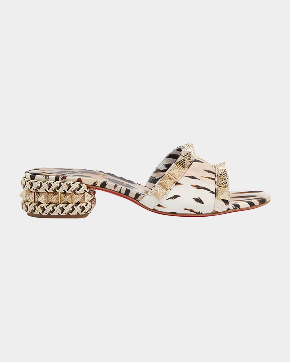 Pyramule Studded Leopard Block-Heel Mules